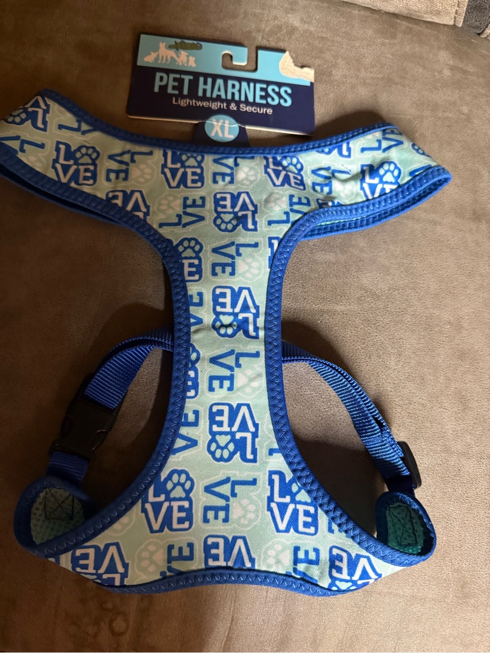 Blue "LOVE" Pattern Pet Harness XL